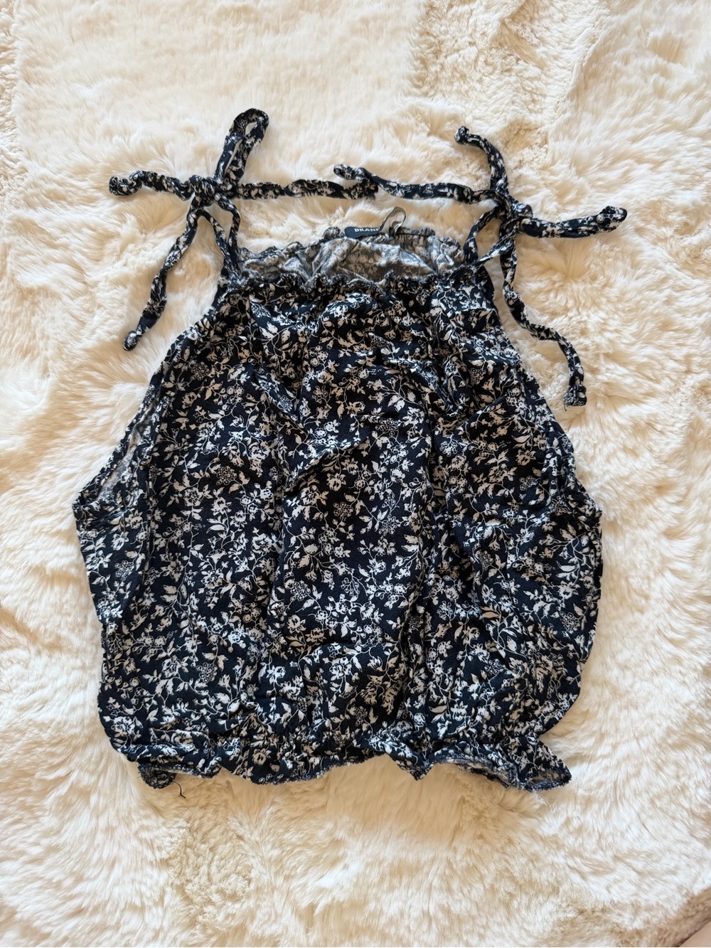 Brandy Melville Navy Blue Floral Halter Tie Top